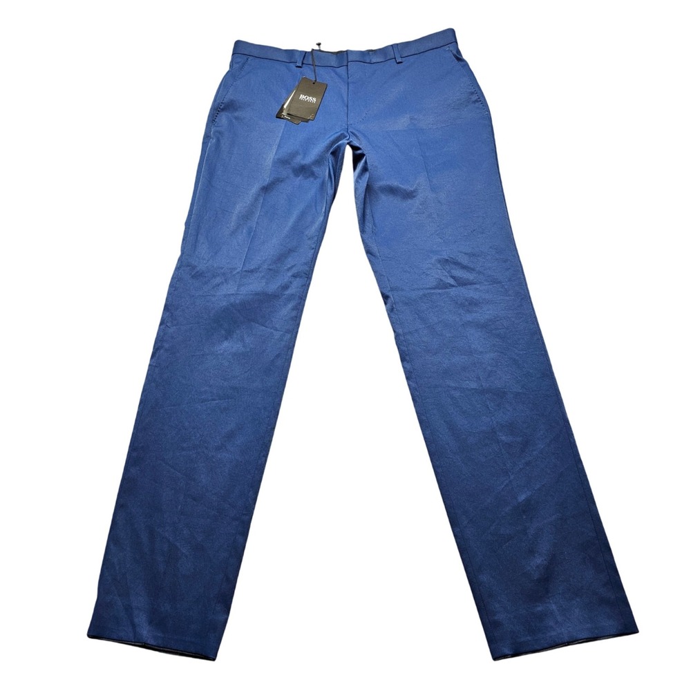 NWT BOSS Hugo Boss Mens Slim Fit Dress Pants Blue Business Casual Preppy Luxury‎
